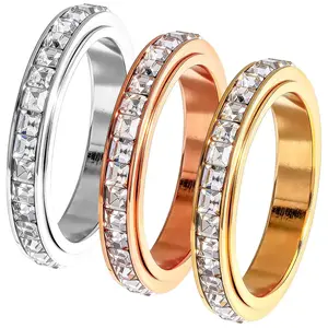 Anxiety rings for Women and Men Titanium Steel Spinner Fidget Band  with Cubic Zirconia for Stress Relief and Wedding Promise Comfort Fit Size 6 to 11 gf ,Men jewelry gift #summervibes silver Rings