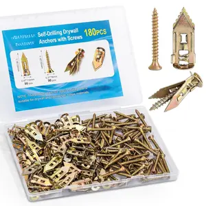 180 PCS Self-Drilling Drywall Anchors KIT - 90 Metal Winged Zinc Plated Drywall Anchors and 90 Screws for Sheetrock, Gypsum Board, Hollow Walls - No Drill Needed
