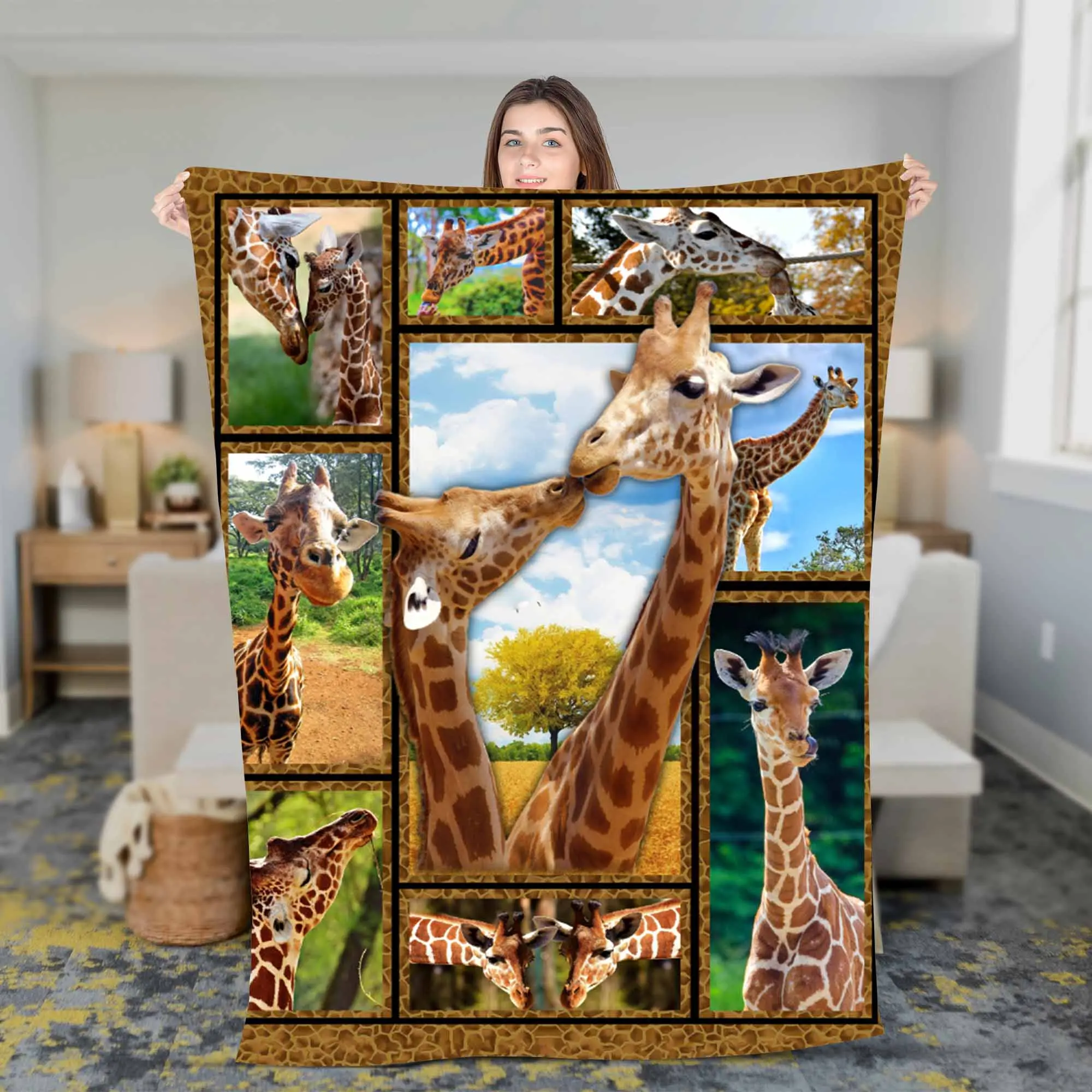 Giraffe Print Fleece Sherpa Blanket for Mom, Daughter, Granddaughter - Soft and Cooling Material - Christmas blanket