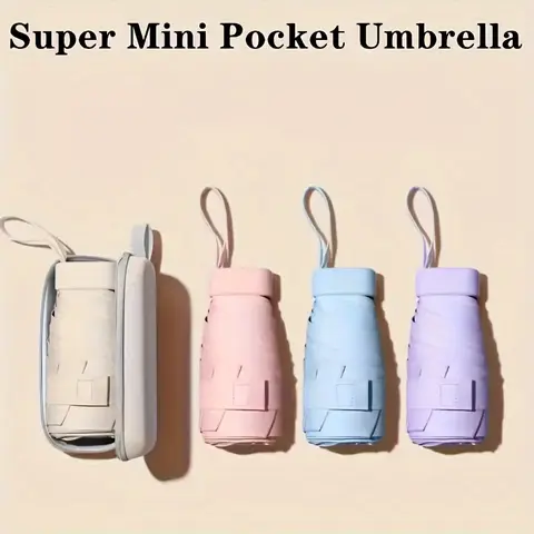 [Portable Foldable Handheld Umbrella] 6-Rib 6-Fold Steel-Plastic Compact Waterproof Umbrella with Cover, UV-Protective, Lightweight, Trendy Look for Rain+Sun Use, Everyday Use