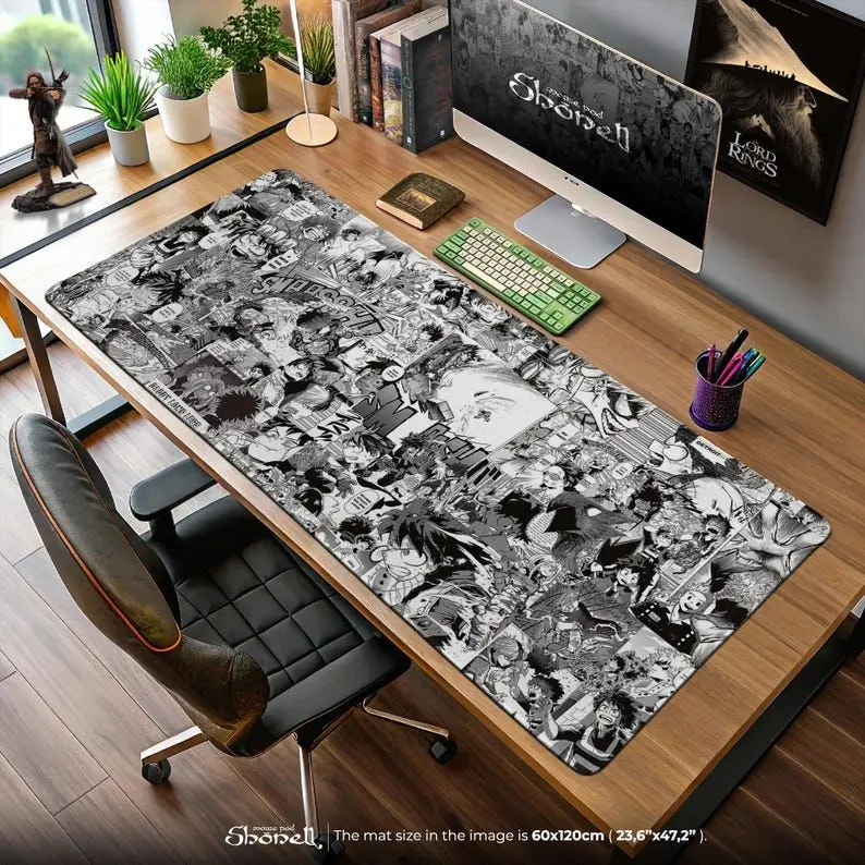 My Hero Academia Manga Mouse Pad - Deku All Might Panel Art Desk Mat, Black & White Shonen Gift, Anime Otaku Decor