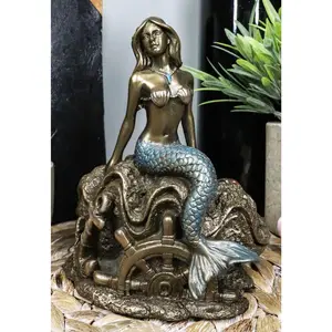 Ebros Under The Sea Mermaid Statue 5" Tall Nautical Mermaid Sitting On Oyster Shell Figurine