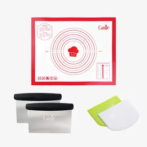 Silicone Pastry Baking Mat - 20" x 16"Inch High Temperature Resistant, with 2 PE Dough Cuts and 1 Stainless Steel Dough Cut, BPA-Free, Non-Stick, Non-Slip Pastry Mat for Rolling Dough, Easy to Clean,Bakeware Utensils