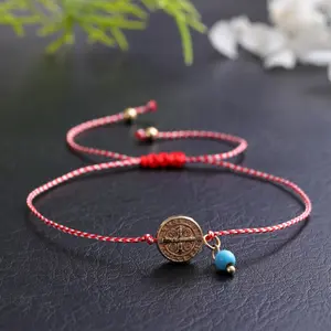 Red String Bracelet with Cross & Copper Charm — Faith-Inspired Jewelry — Versatile Summer Fashion — Trendy Bracelet for Men and Women