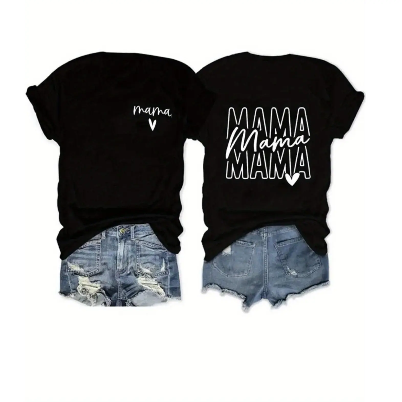 Women's Fitted "Mama" T-Shirt - Unisex Cut Sports Top, Double-Sided Printed Round Neck Short Sleeves, High-Quality Casual Wear, Perfect Mother's Day Gift (Women's Tops), Tshirt