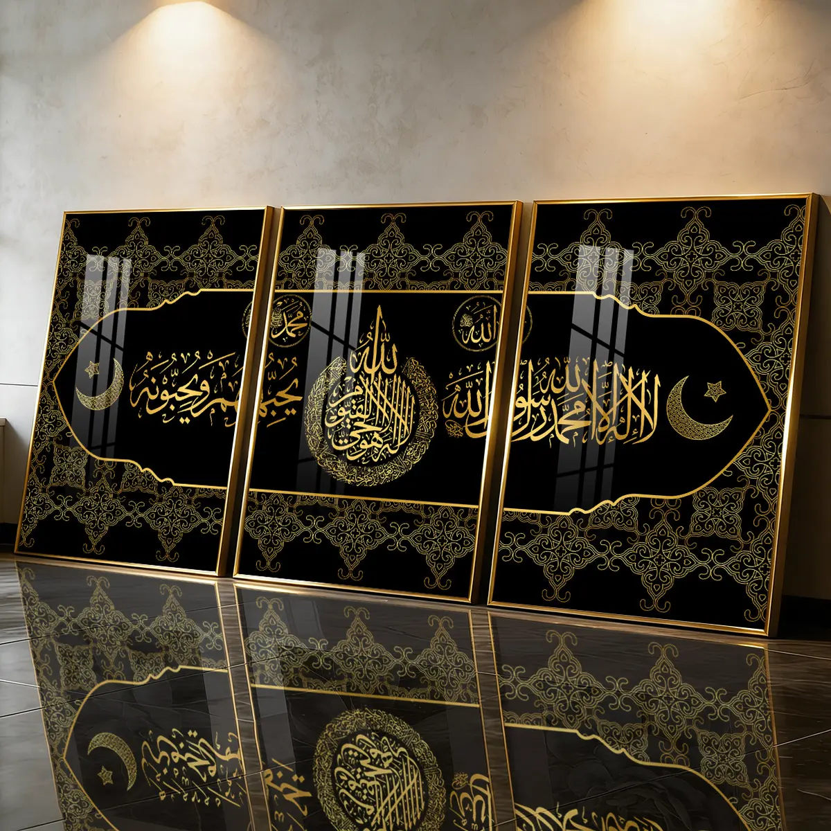 3 Count Aluminum Alloy Frame Canvas, Islamic Calligraphy Art Poster, Islamic Home Decor, Stylish Religious Decor, Religious Decorations, Modern Living Room Decoration, Family Art, Suitable For Bedroom, Office Wall Decor, Gift