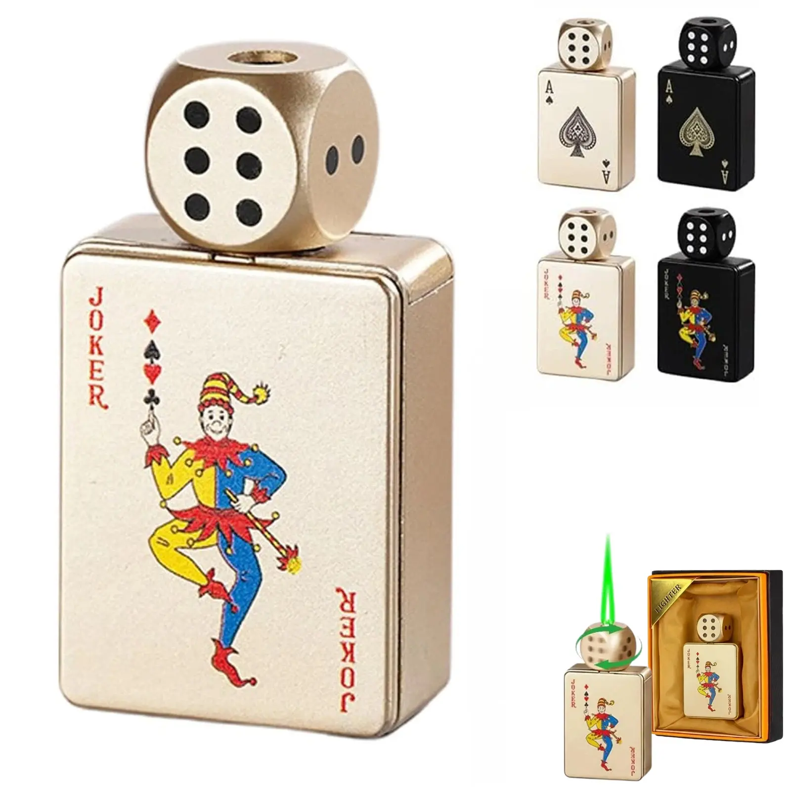 2026 New Refillable Butane Pressure-Reducing Spinning Dice Jet Torch Lighter, Windproof Cool Green Flame Lighter Accessories, Men's Accessories Novelty Outdoor Fun Gift (Gas Not Included)