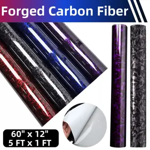 Gloss Forged Carbon Fibre Decals Car Stickers, 60"x12" (5FTx1FT) Self-Adhesive Vinyl Roll, Universal for Auto Interior/Exterior, DIY Racing Stripes, Body Side Modification, Scratch & Aging Coverage