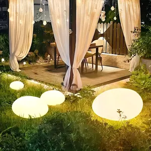 Hoodink Solar Garden Lights Outdoor Glow Cobblestone Shape Lamp Garden Decor Light-White & RGB Light Waterproof Landscape Night Lights for Lawn/Patio/Path