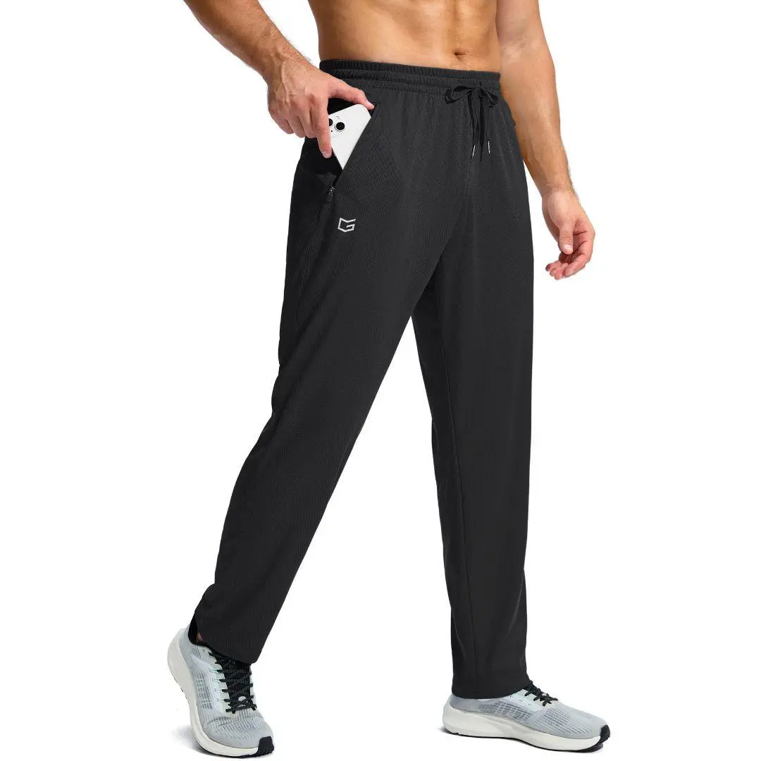 G Gradual Men's 4-Way Stretch Moisture-Wick Athletic Sweatpants, Lightweight Mesh Open Bottom Joggers with Zipper Pockets, Elastic Waist Workout Gear for Gym Running, Running Pants