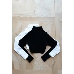 White - Mock Neck Crop Long Sleeve Top