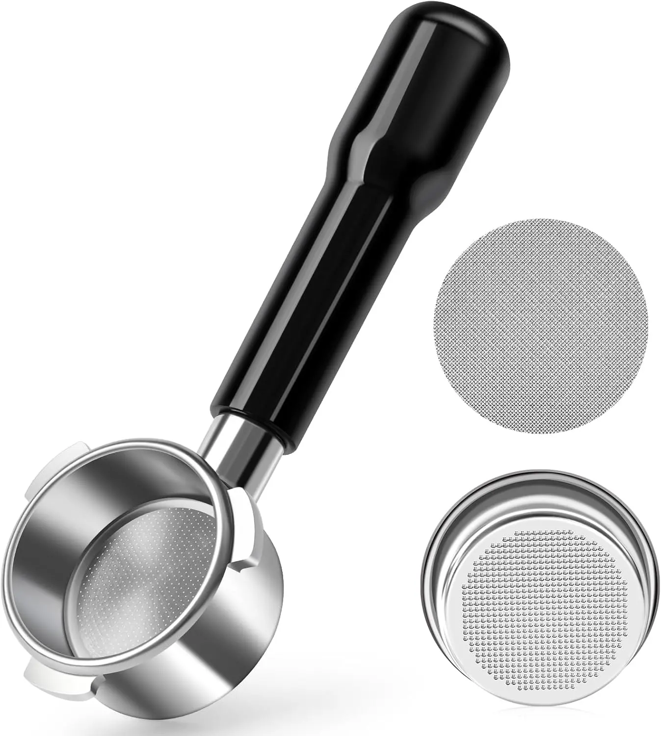 1Set Bottomless Portafilter 54mm Fits Barista Express and 54mm Machines, Espresso Bottomless Portafilter with Puck Screen 53.5mm and Stainless Steel Filter Basket
