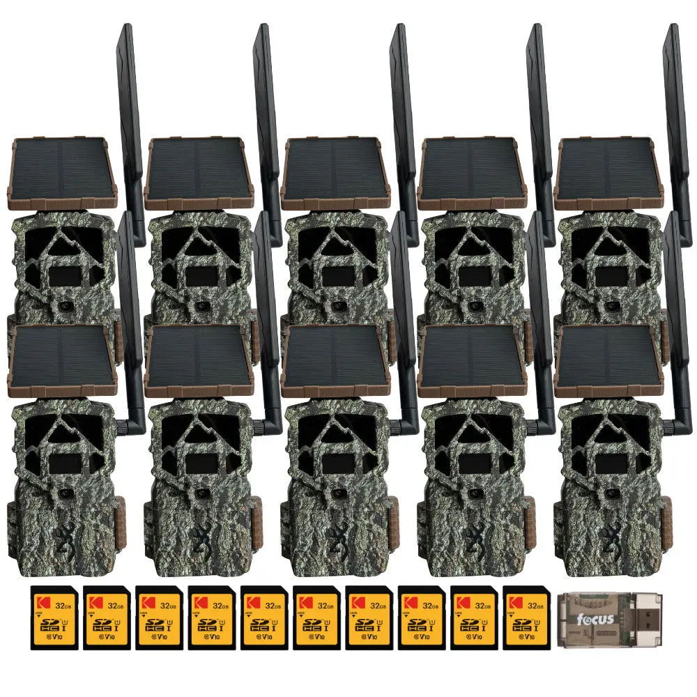 Browning Defender Wireless Pro Scout Max HD Solar-Powered Cellular Trail Camera (10-Pack) Bundle, Camouflage, for Hunters & Adults