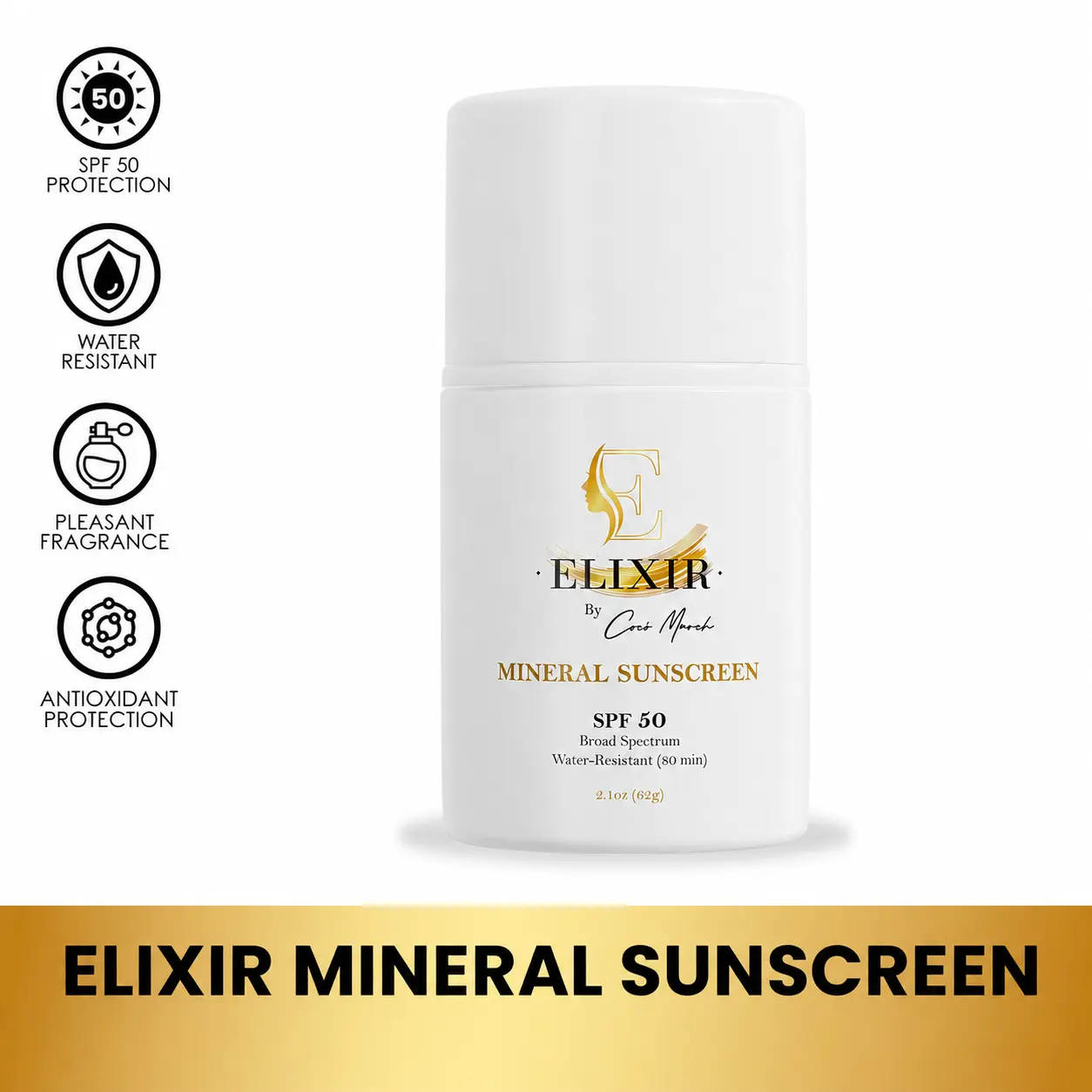 Elixir by Cocó March Mineral Sunscreen, Moisturizing Broad Spectrum SPF 50, Water Resistant UV Protection Non-Greasy Sunblock, 2.1 oz Elixir by Cocó March Mineral Sunscreen, Moisturizing Broad Spectrum SPF 50, Water Resistant UV Protection Non-Greasy Sunblock, 2.1 oz
