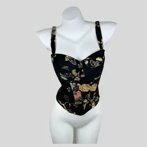 Women's Elegant Floral Lace Strappy Corset Top - Boned Waist Cincher, Lace-Up Shapewear Tank Camisole, Corset Tops