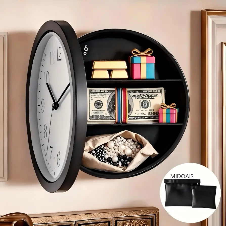 MIDOAIS Oval Lockable Hidden Safebox - Wall-Mounted Multi-Functional Silent Clock Storage Cabinet with Coin Sorter, Money Box for Home & Office, Holiday Gift (Halloween/Christmas)