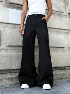 Men's Fashion Versatile Long Pants, Adjustable Ankle Buttons, High Street Style Casual Trousers, Spring & Fall Wear, Plain Pattern