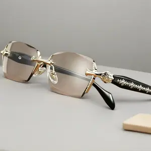 Anti Blue Light Rimless Reading Glasses for Women Men, Diamond Cut Edge Fashion Presbyopic Eyeglasses, Anti-Fatigue Anti UV Blue Light Blocking Computer Gaming Glasses