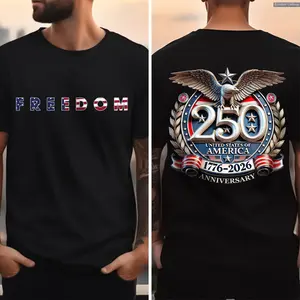 Andrew Clothings Men's Short-Sleeve Round Neck Graphic Sporty Top - Freedom USA Eagles 250th Semiquincentennial, Dark Front & Back Print, Menswear Streetwear Casual Sports & Outdoor Clothes