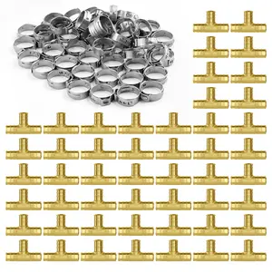 VEVOR Pipe Fittings, 1/2 50PCS Brass Pipe Fittings, Clamp-style Tee Pipe Connector Brass Air Fittings, Heavy Duty Plumbing Fittings Tube Adapter for Heating/Shower Systems, Outdoor Water Pipes