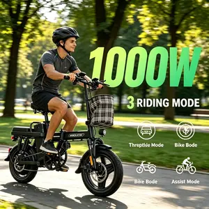 14-Inch Folding Electric Bike for Adults | 1000W Powerful Motor, 30 MPH Max Speed, 40 Miles Long Range, Dual-Seat Design, Portable & Compact for Urban Commute & Leisure Riding