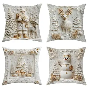 Christmas Themed Cushion Cover,4 Counts/set Soft Comfortable Single Side Printing Decorative Cushion Cover, Cushion Cover for Home Living Room, Bedroom Decorative Accessories