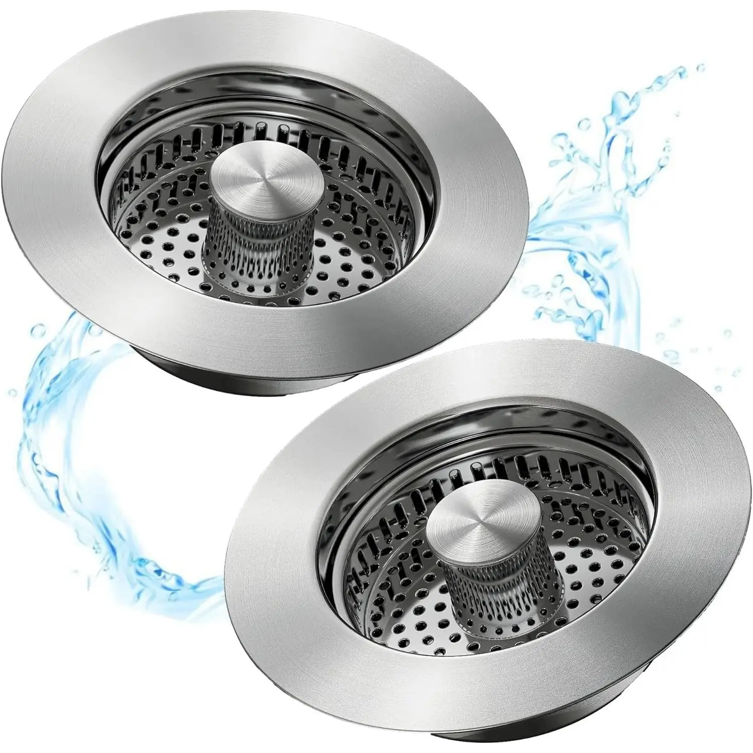 2PCS 3-in-1 SUS304 Stainless Steel Pop-Up Stopper Kitchen Sink Drain Strainer - Anti-Clogging Filter, Leak-Proof with Silicone Seal, Easy Installation for US Standard 3.5" Drains, Bathroom Organizing Accessory