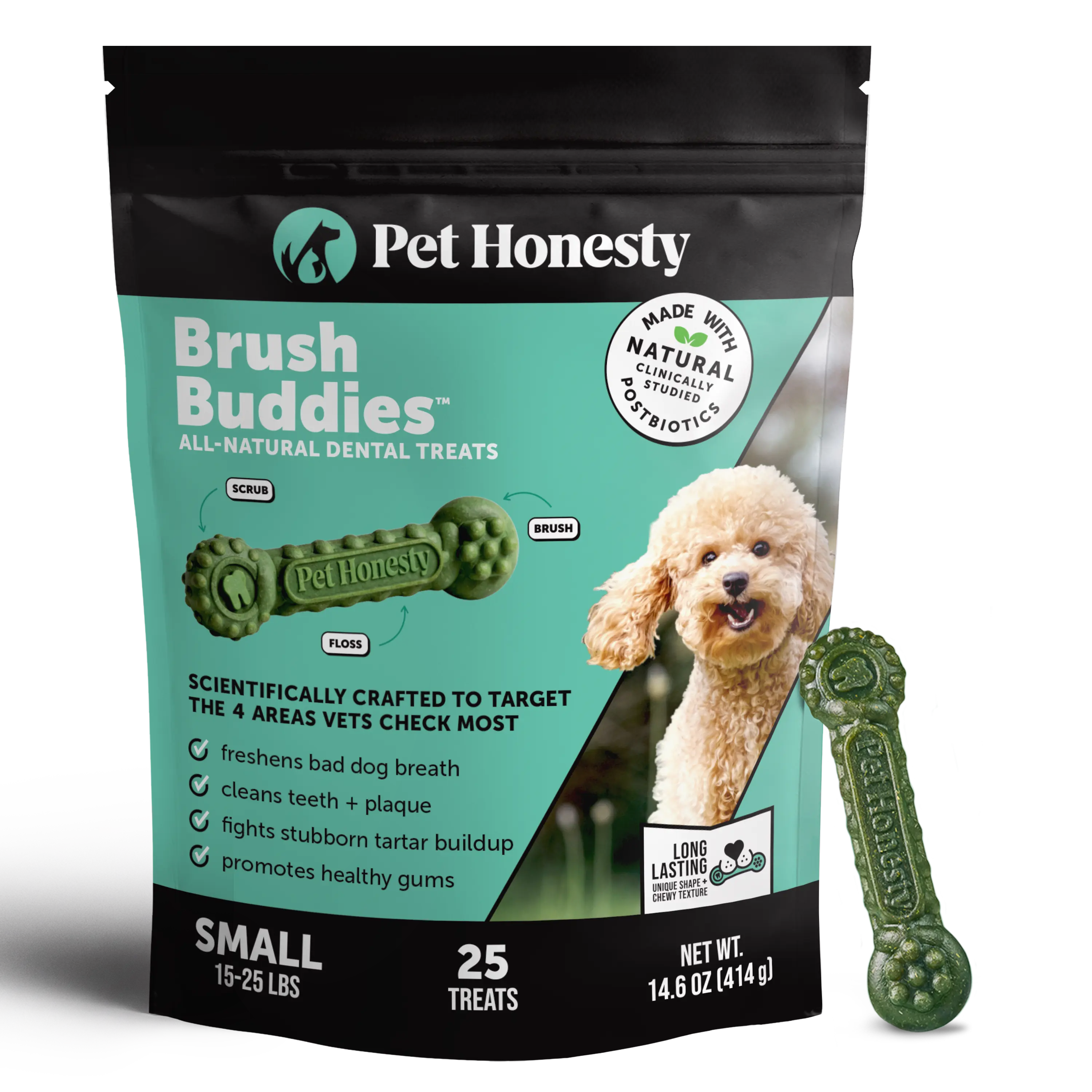 Brush Buddies All-Natural + Long Lasting Dental Treats for Small Sized Dogs - 25 Count