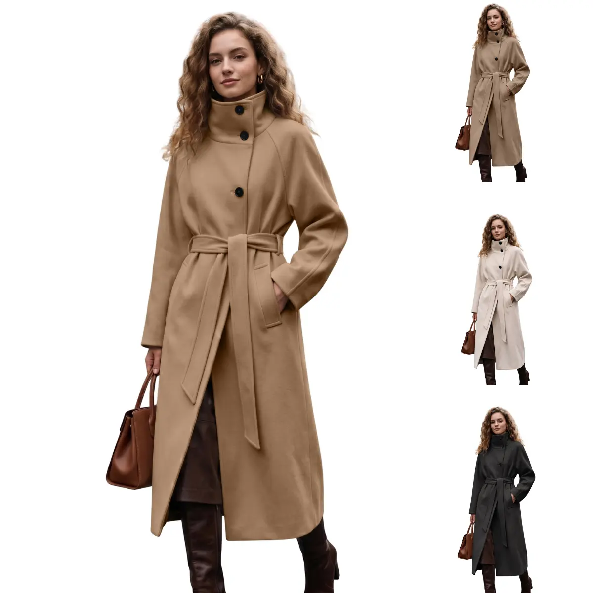 SCUSTY Women's Stand Up Collar Double-Sided Woolen Long Coat For Lazy Style Woolen Coat Long Coat with Wool and High Neck