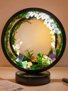 1PC Natural Crystal Handmade Ambient Night Light, Forest Style Healing Desk Lamp, Round Decorative Night Light for Bedroom and Desk, Unique Home Decoration, Nightlight for Bedroom