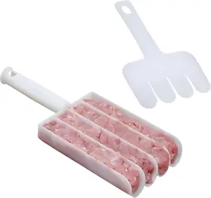 White Sturdy Kitchen Meatball Maker Tool Set - 4 Shaped Baller Spoons with Cutting Spade, Multifunction Kitchen Utensils for DIY Meatballs, Patties, Ice Cream Scooping