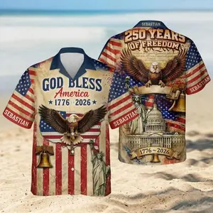 Custom Name Unisex USA 250th Anniversary Hawaiian Shirt - Patriotic Eagle 1776-2026 Beach Shirt Gifts For Women, Men