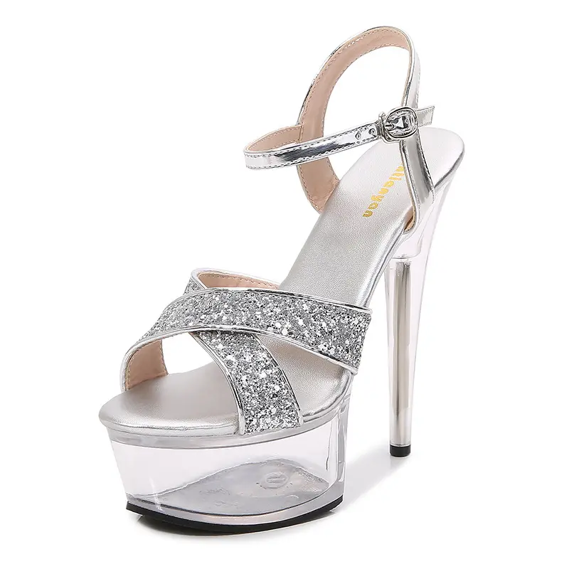 Womens Sexy Glitter Platform Stiletto Heels Sparkly Criss Cross Ankle Strap Clear High Heels Open Toe Sandals Clubwear Pole Dance Party Prom Pageant Evening Shoes