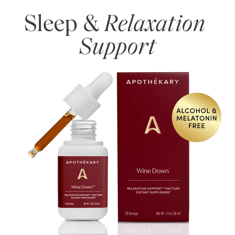 Apothékary Wine Down - Relaxation & Sleep Support Liquid Herbal Drops* | Antioxidant Rich, Alcohol-Free, Clinically-Tested, Certified Organic, Certified Gluten-Free, PETA Certified Vegan & Cruelty-Free, Third Party Tested, Plant-Based, Made in the USA
