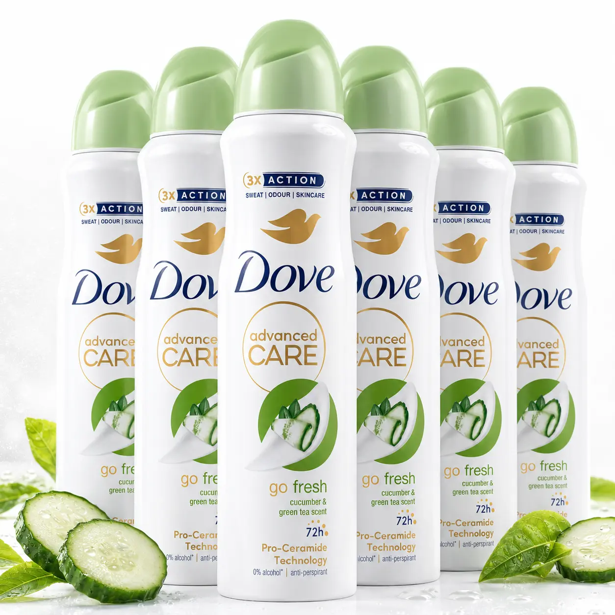 Dove Women's Advanced Care Deodorant Spray Value Bundle -  72HR Odor Protection Cucumber & Green Tea Scent with Pro-Ceramide for Sensitive Skin, Refreshing, 5oz (150ml), Body Care Products, Refreshing Cosmetic Cleanser Daily Fragrance, Beauty Products, Re