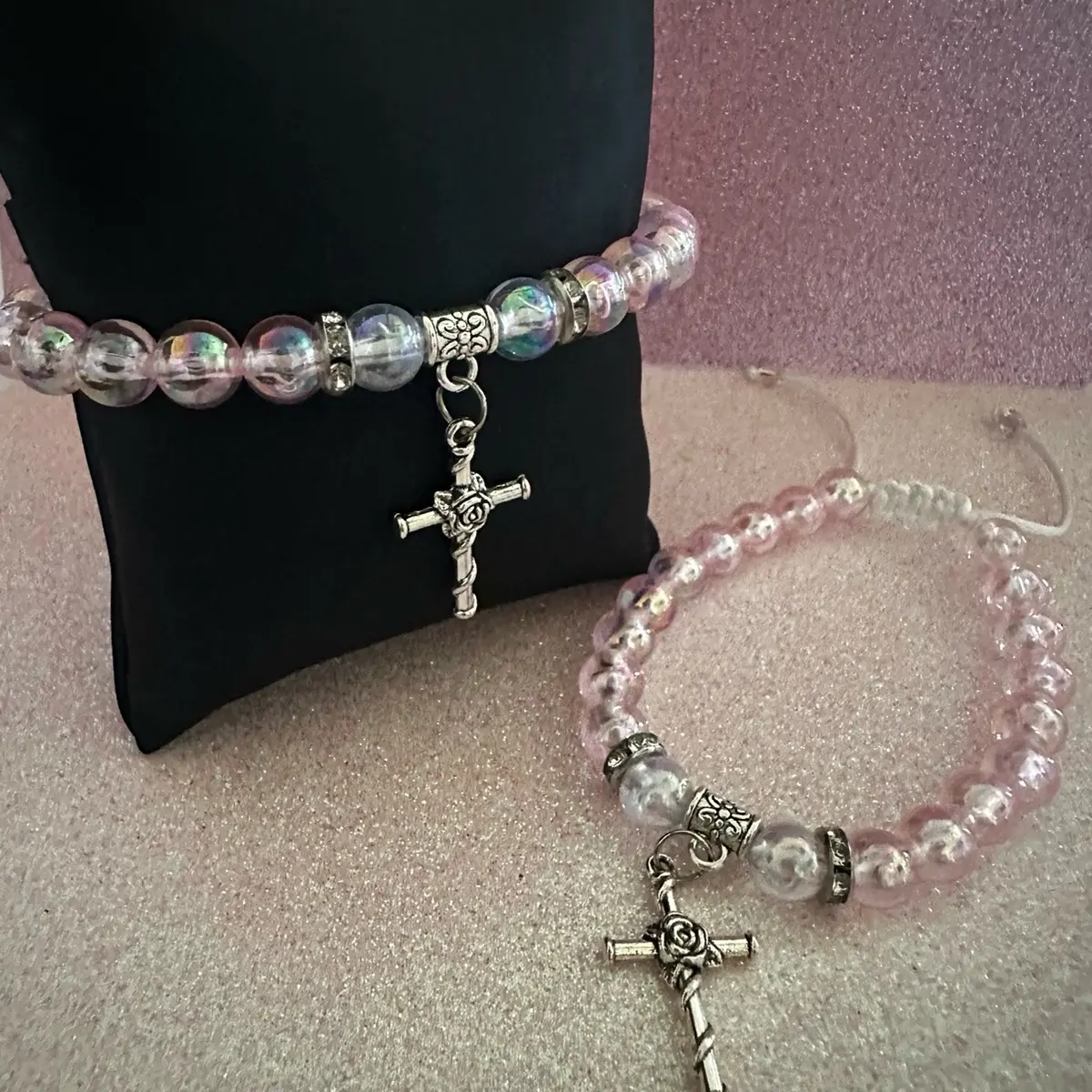 Rose cross mexican beaded bracelet