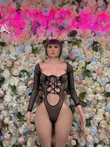 Bodysuit Black Heart Mesh    One Piece Bartender Outfit