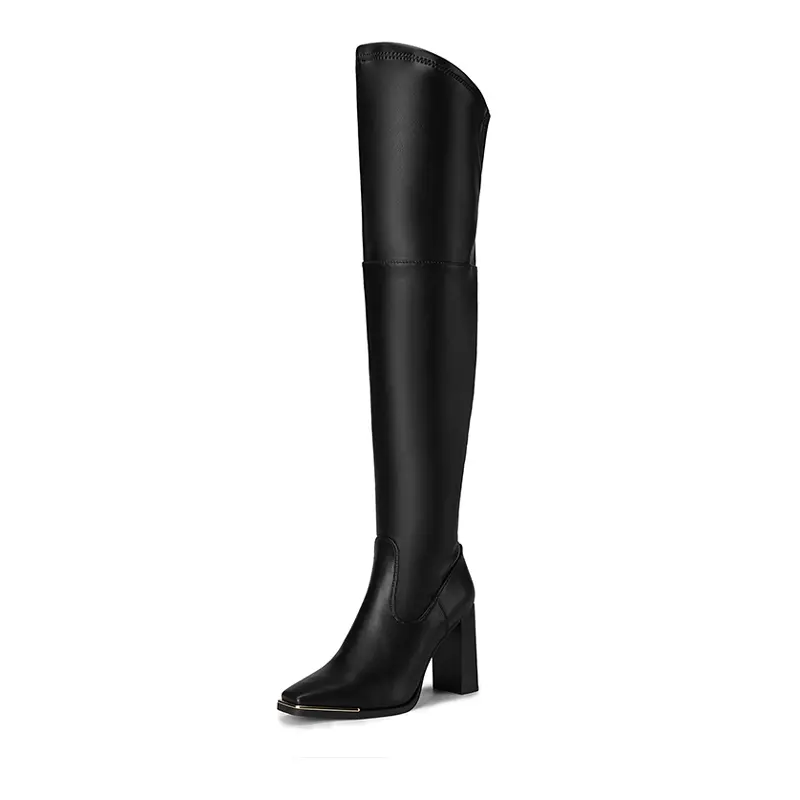 Dream Pairs Women's Elegant Over-The-Knee Boots, Stylish Square Toe Thigh-Highs with a Chunky Block Heel and Inside Zipper for Party, Comfortable Heels