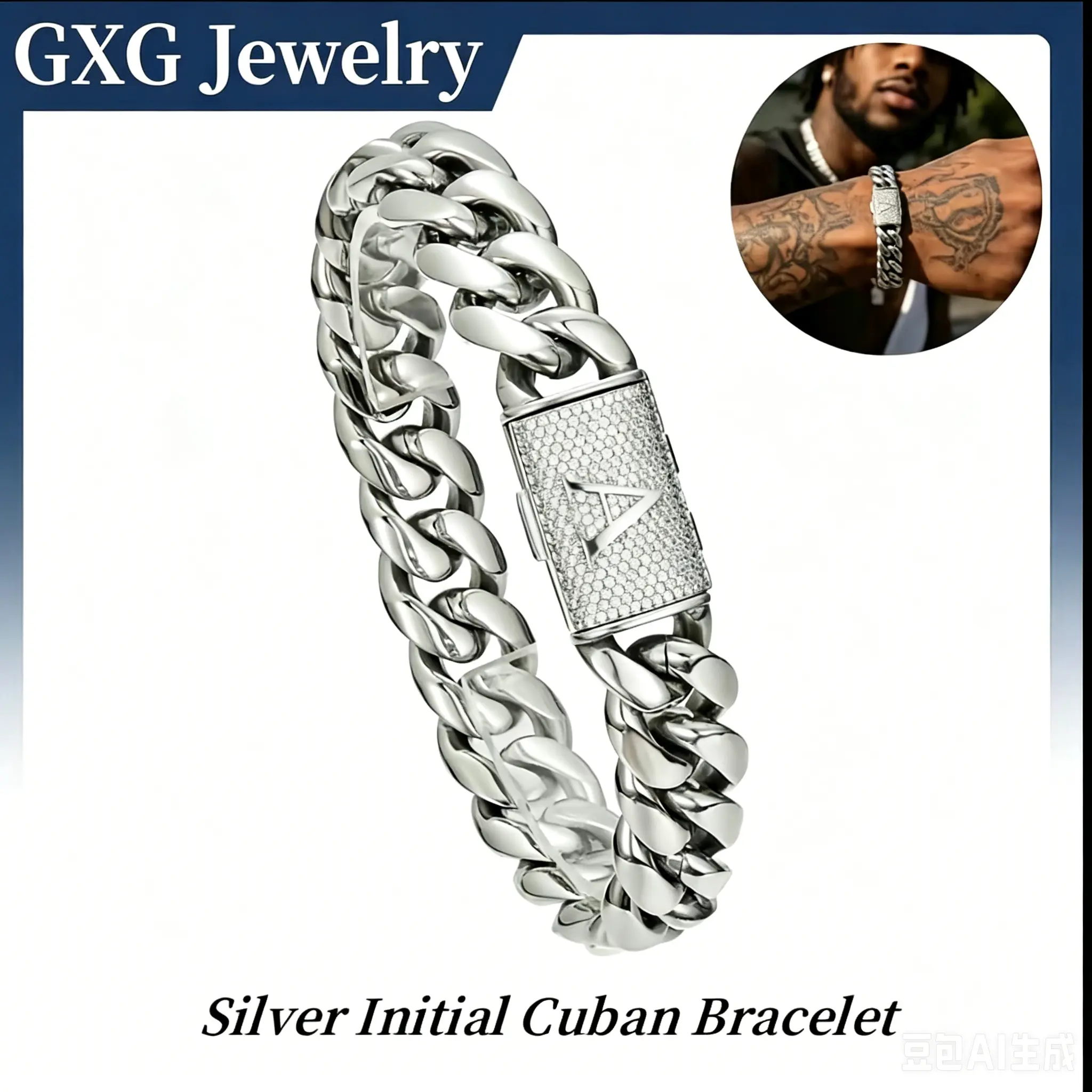Silver Stainless Steel Cuban Link Chunky Chain Bracelet for Men - 14mm Bold Look Solid Links Chain with A-Z Initial Clasp, Gothic Punk Hip Hop Style, Personalized Modern Gift for Him, Shine That Lasts, 14Mm Chain