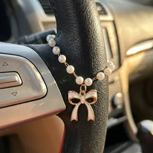 Car Steering Wheel Beads, Religious Car Steering Wheel Pendant, Bowknot Car Steering Wheel Charm, Cross Hanging Accessory, Suitable for Men and Women, Car Ornaments