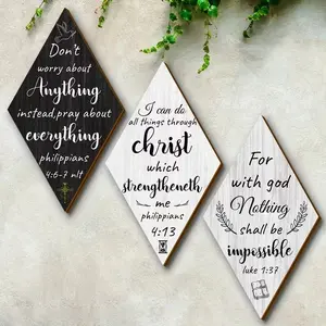 3-Piece Christian Wooden Wall Hanging Art Set - Inspired Bible Scriptures - Double sided Adhesive Decoration, Decorative Artwork, Suitable for Home, Bathroom, Bedroom, Living Room - Religious Wooden Posters (11.9x6.7 inches)
