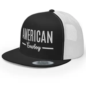 RIVEMUG NX American Cowboy Embroidered Flat Bill Trucker Hat High Crown Snapback Western Country Rodeo Hat