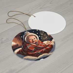 Norwegian Baby Christmas Ceramic Ornament, Cute Circle Holiday Tree Decoration, Babies Around the World, Precious Ornament Gift