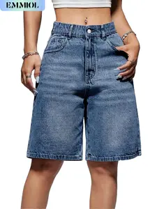 EMMIOL Women's Jorts Mid-Low Waisted Baggy Jeans Jorts Summer Casual Denim Loose-Fitting with Basic 5 Pockets - Blue Street Womenswear