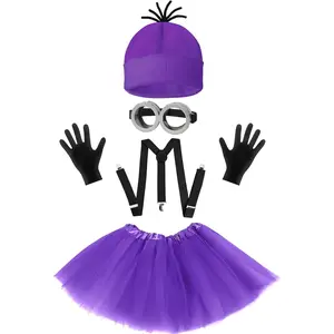 5 Pcs Halloween Costume Women Adults,Purple Beanie/Goggles/Tutu Skirt/Suspenders/Gloves Halloween Costume AccessoriesGift.