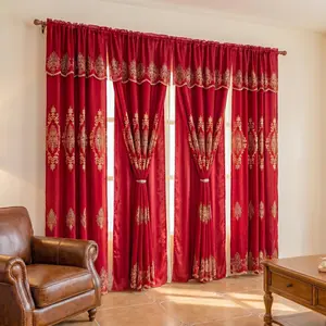 Luxury Double Layer Damask Embroidery Curtains, 4-Panel 52x84in Satin-Like Snow Voile Valance Curtains for Elegant Home Decor QF01