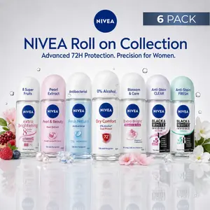 NIVEA Women's Roll-On Deodorant Variety Bundle - 6 Pack, 50mL Each, Extra Brightening, Scented Fragrance Collection with Floral Aroma for Body Care