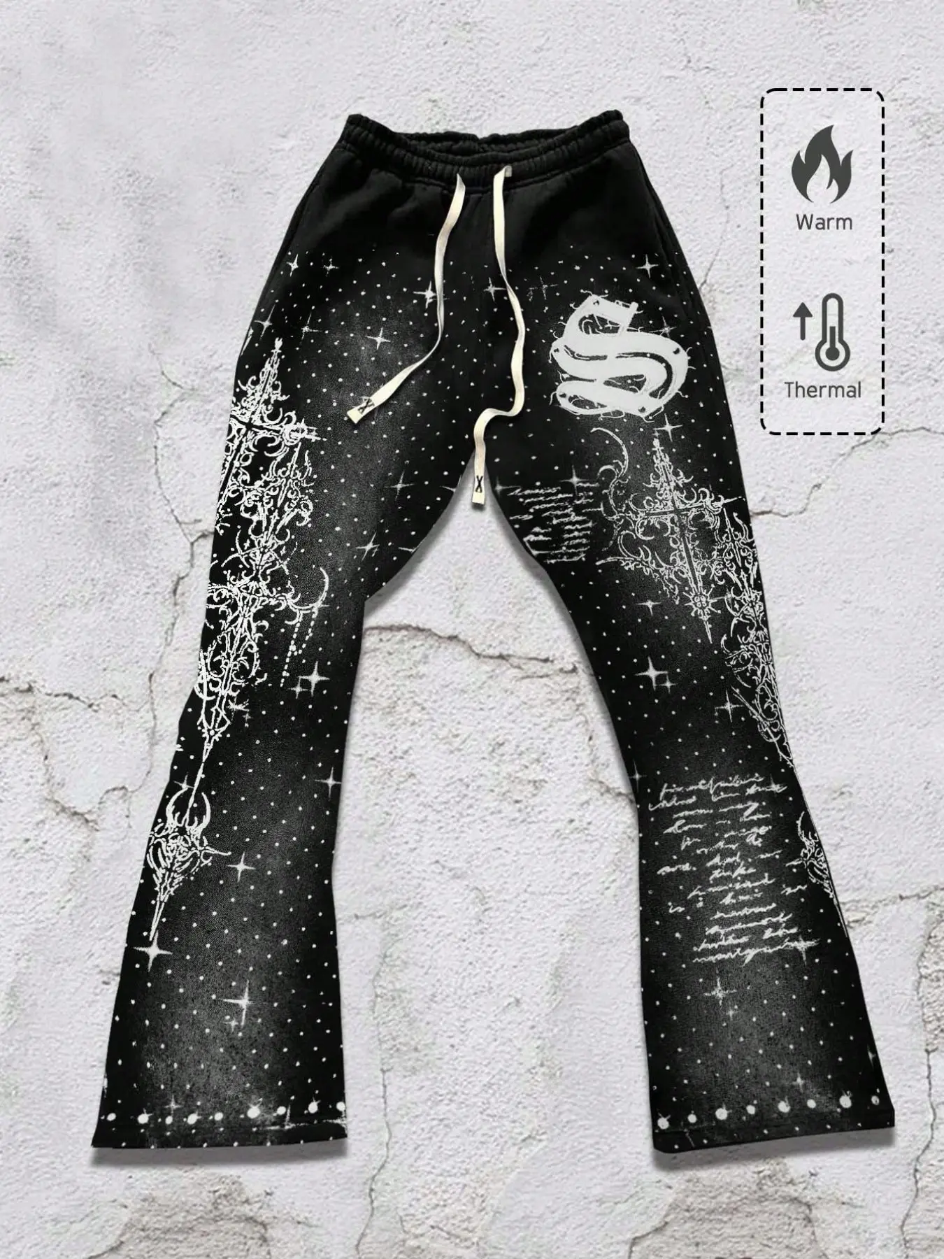 Baroque-patterned men's casual flared trousers, Casual Streetwear Trousers, unisex black printed leisure sweatpants, autumn and spring fashion sportswear pants, Athleisure Pants, Casual Lounge Pants, Drawstring Waist Pants