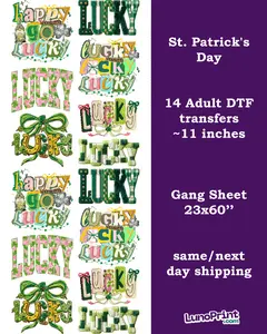 St. Patrick's Day DTF Gang Sheet: 14 Adult Ready To Press Collage Transfers - 23x60, Full-Color Printing, Same/Next Day Shipping