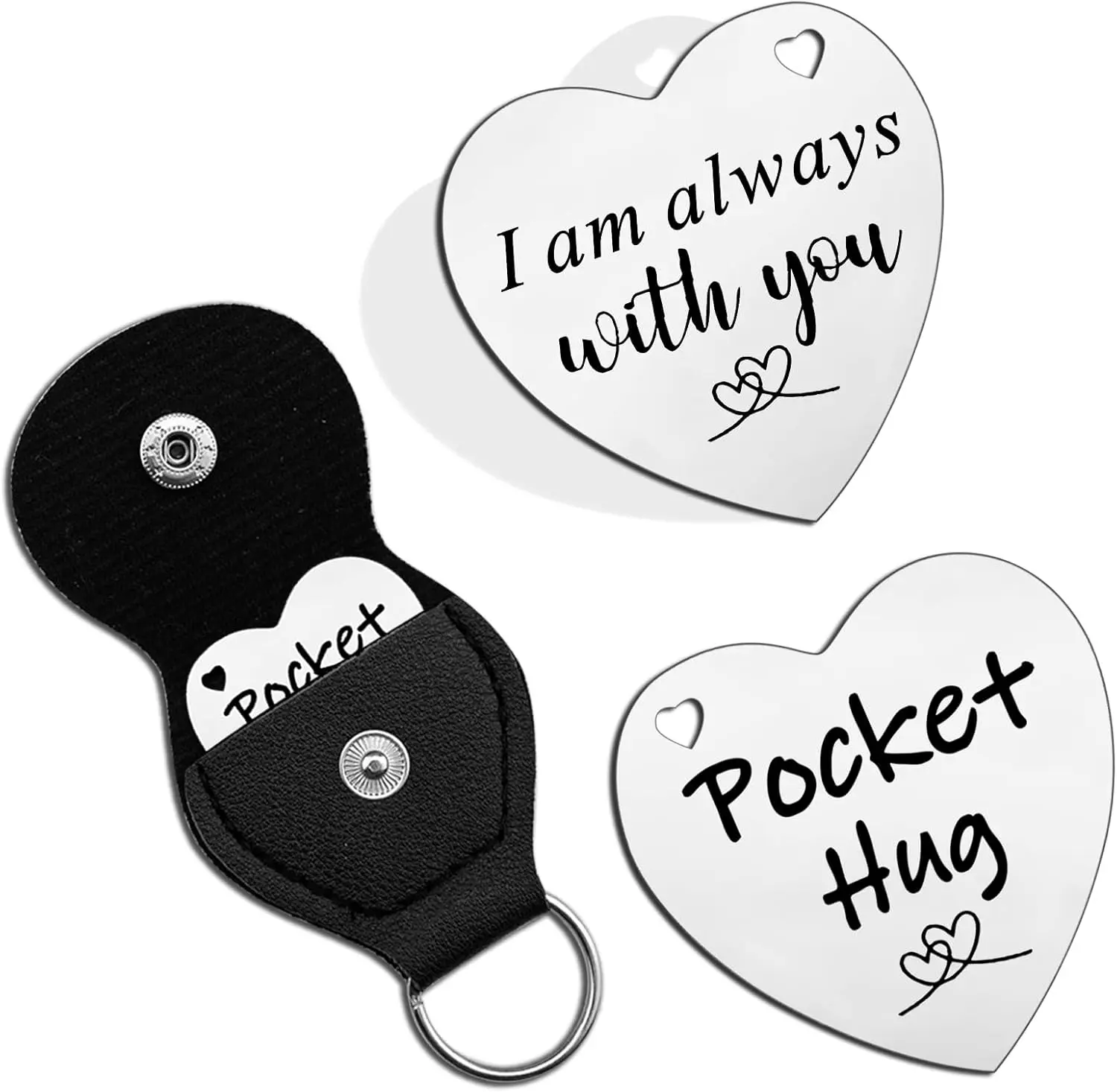 Heart Shape Metal Keychain Charm with Pocket Hug Coin, Engraved with a Sweet Message for Couples, Cute Romantic Gift for Anniversary, Christmas, or Valentine's Day, Keychain Charms, Casual, Birthday, Engraved Text, Fashion